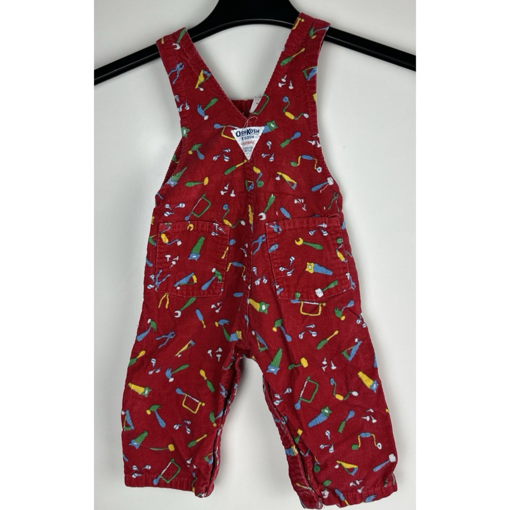 Vintage OshKosh B'Gosh Bib Overalls Red Corduroy Toolbox Tools USA Made 18 Month - Picture 15 of 16